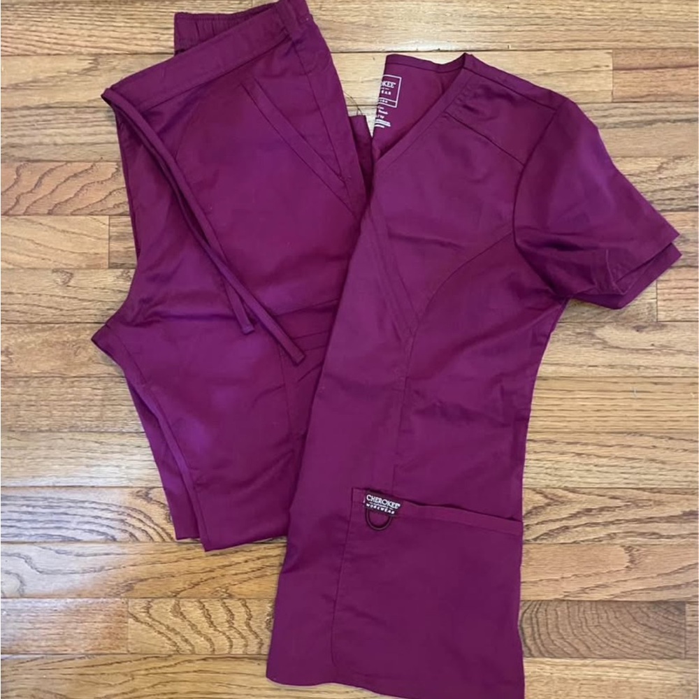 Cherokee Burgundy V-Neck Scrub Set